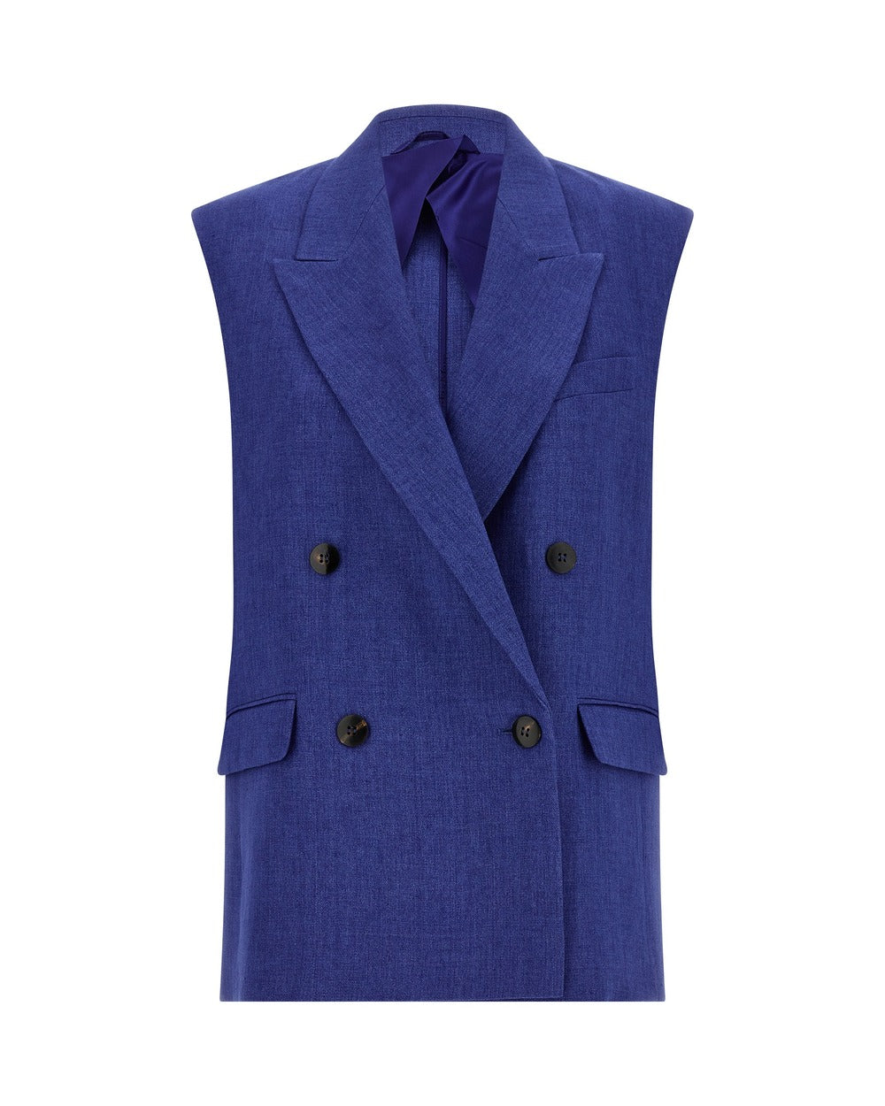 Max Mara Blue Linen Sleeveless Jacket