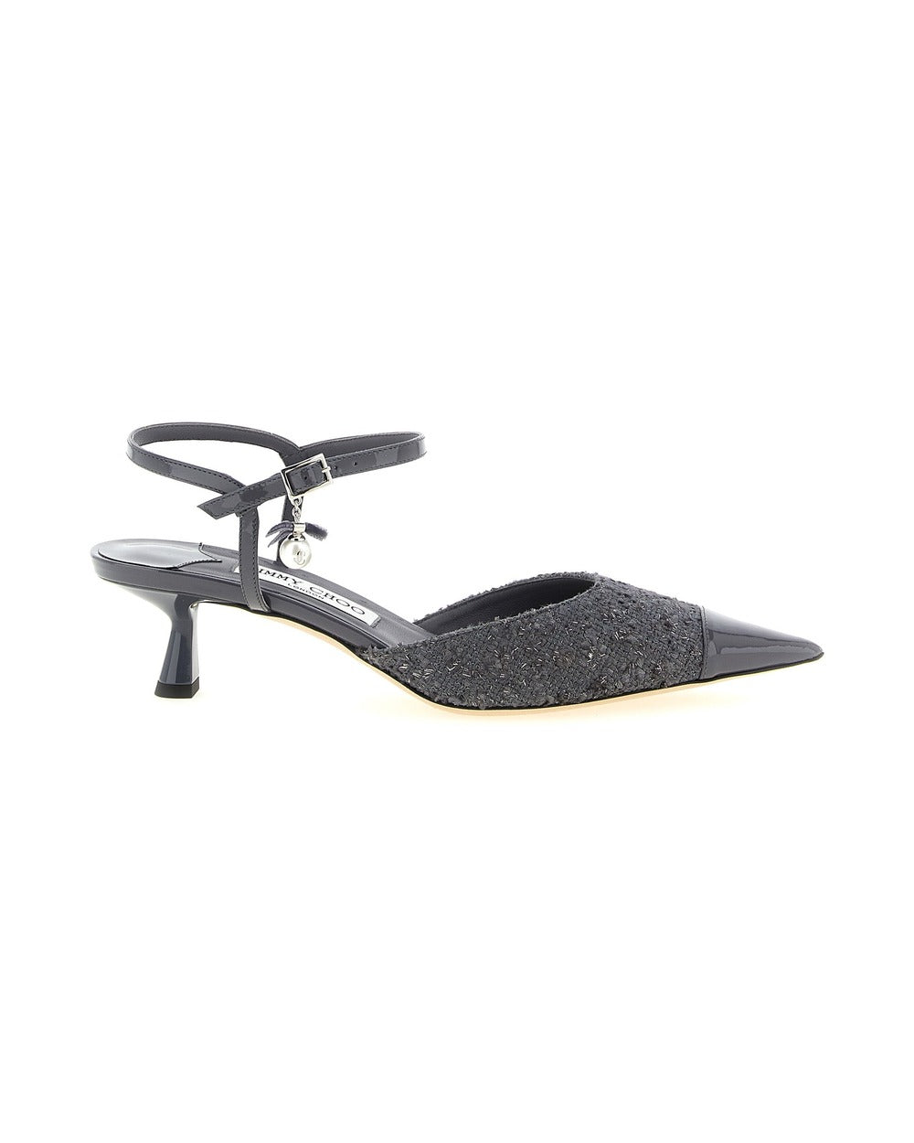 Jimmy Choo Gray Tencel Mid Heel Pumps