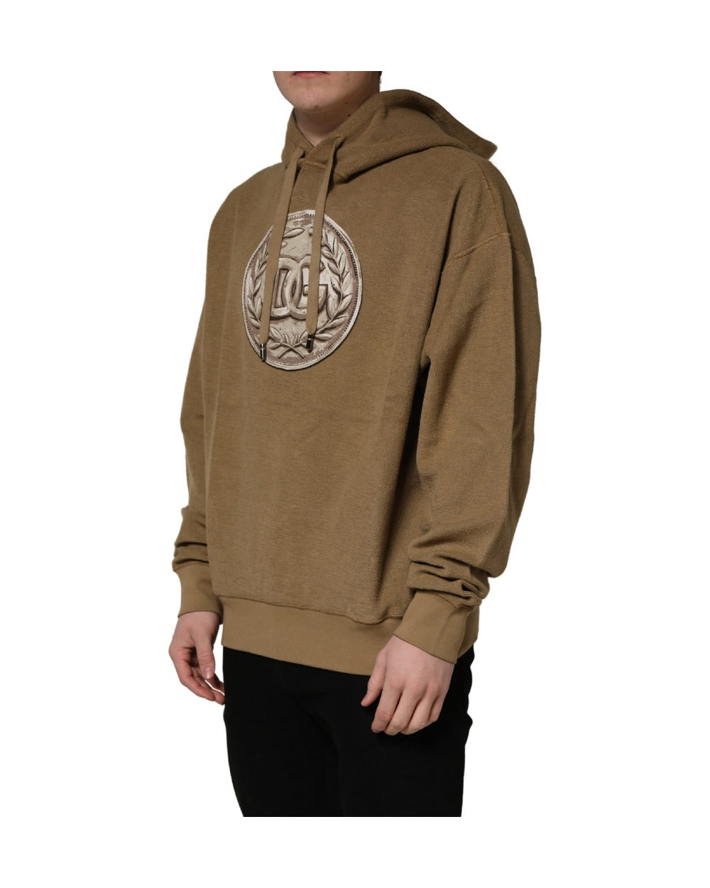 Dolce & Gabbana Brown Cotton Logo Coin Hooded Pullover Sweater