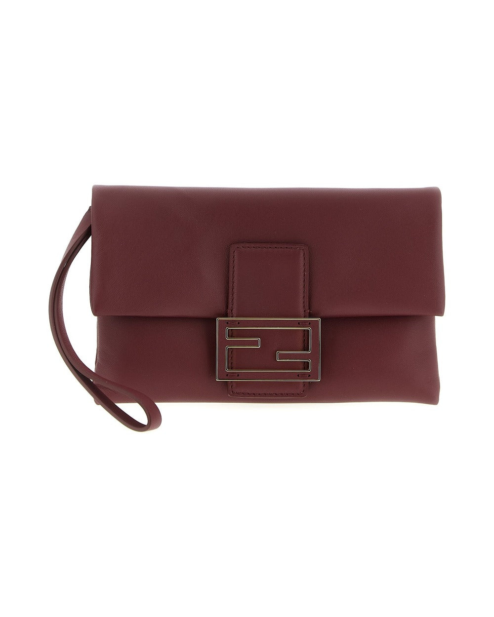 Fendi Bordeaux Lamb Leather Clutch Bag