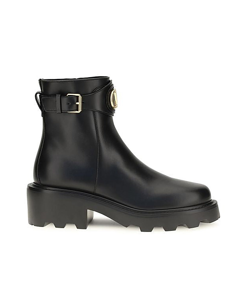 Valentino Garavani Black Calf Leather Bos Taurus Ankle Boots