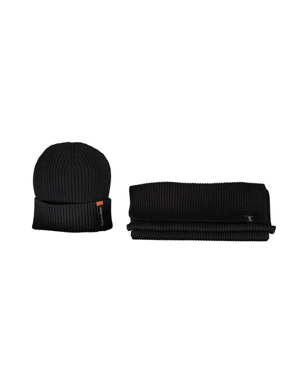 Calvin Klein Black Cotton Men Scarf Set