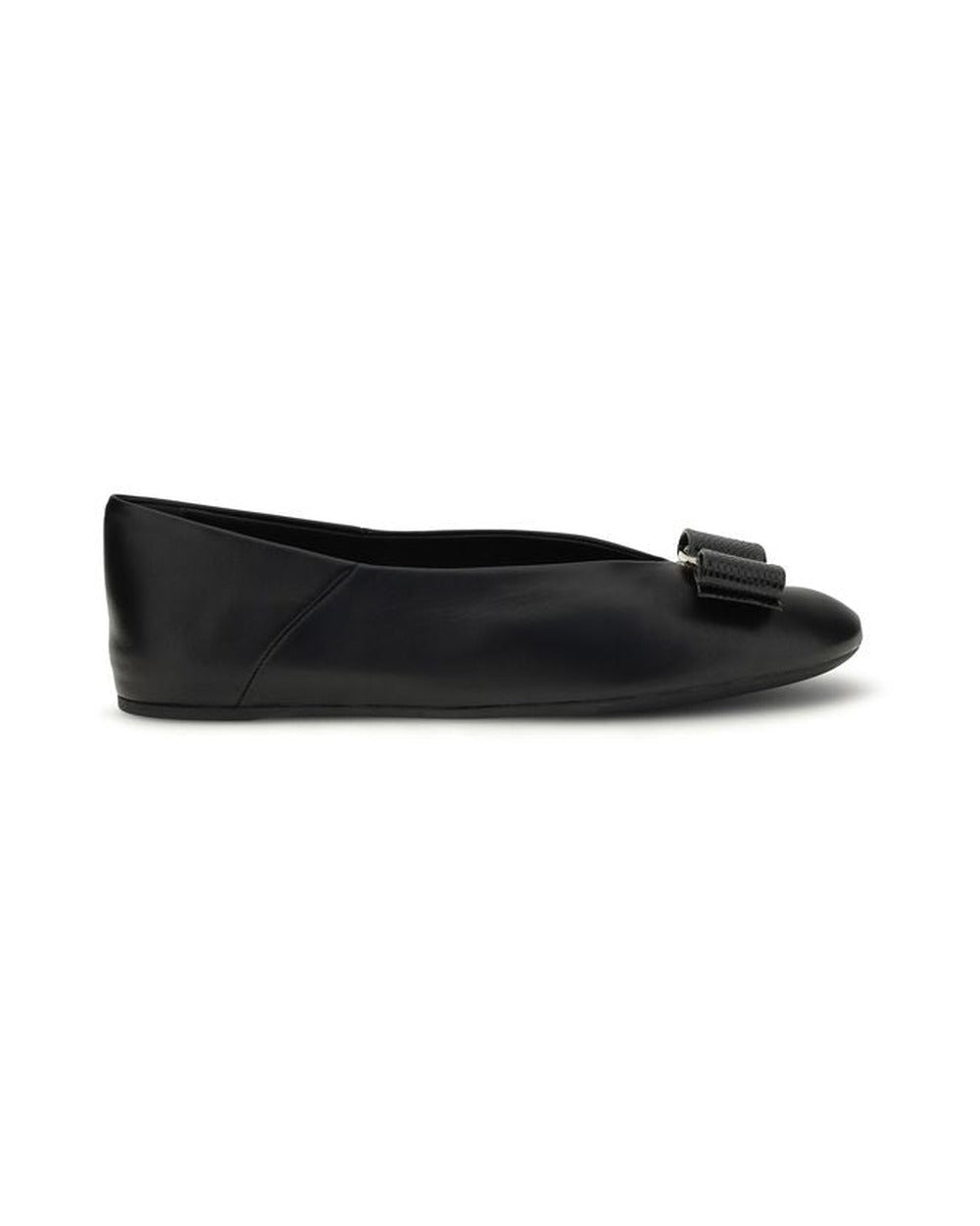 Ferragamo Black Calf Leather Bos Taurus Ballet Flats
