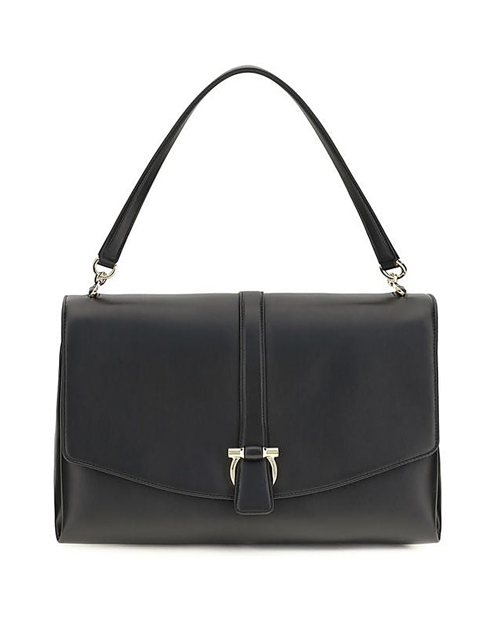 Ferragamo Black Calf Leather Bos Taurus Shoulder Bag