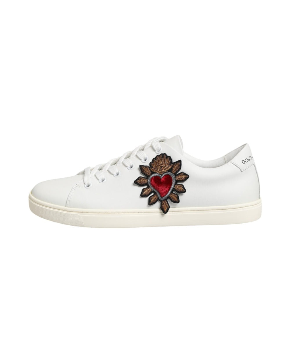 White Leather Sacred Heart Patch Sneakers Shoes