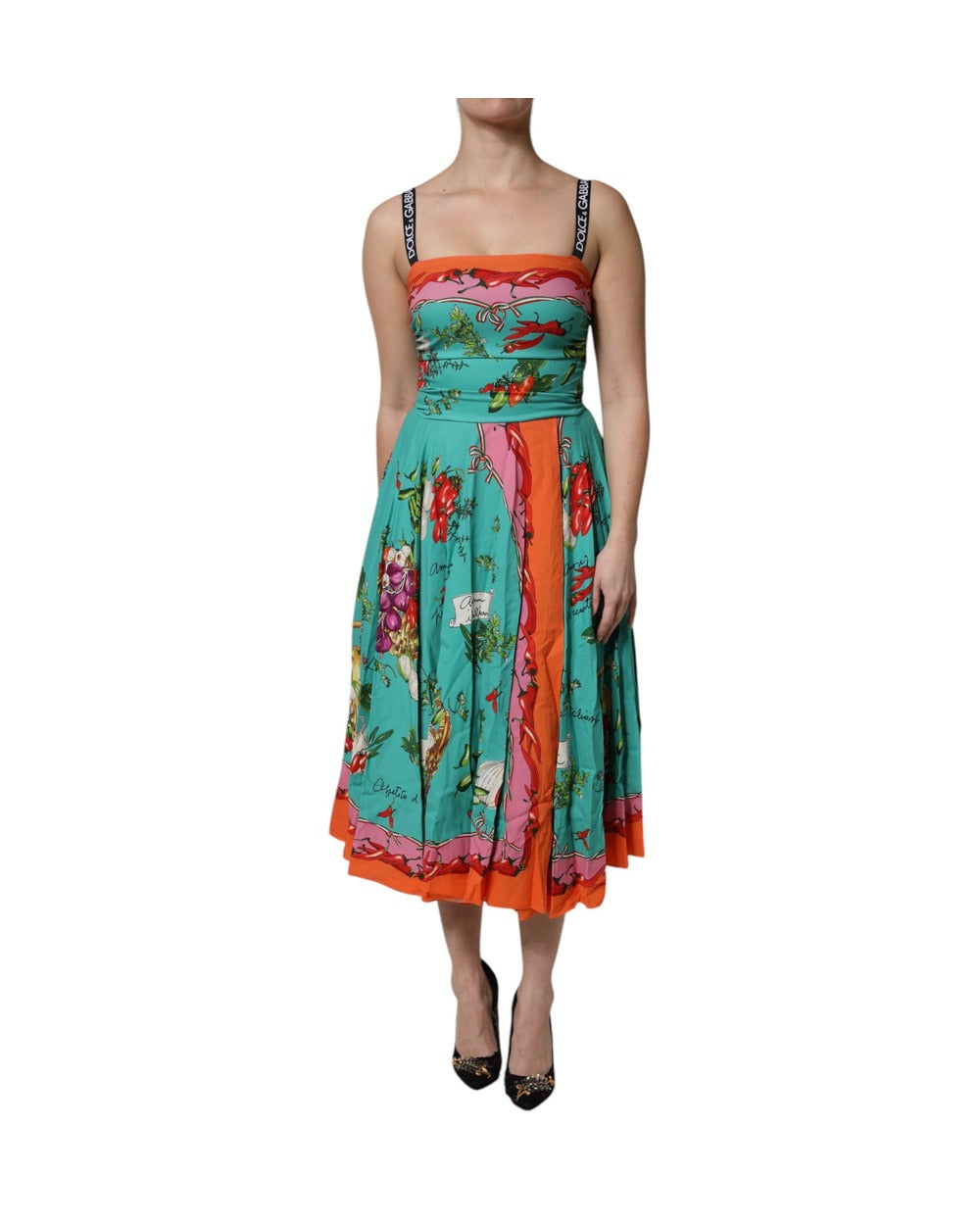 Multicolor Printed Silk Sleeveless Midi Dress