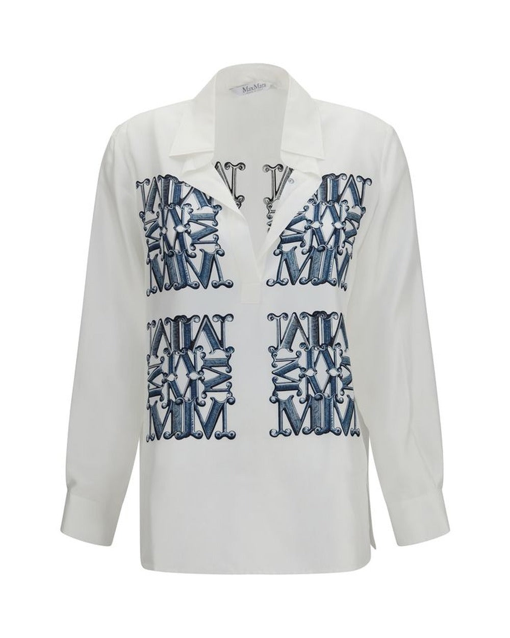 Max Mara White Silk Pattern Shirt