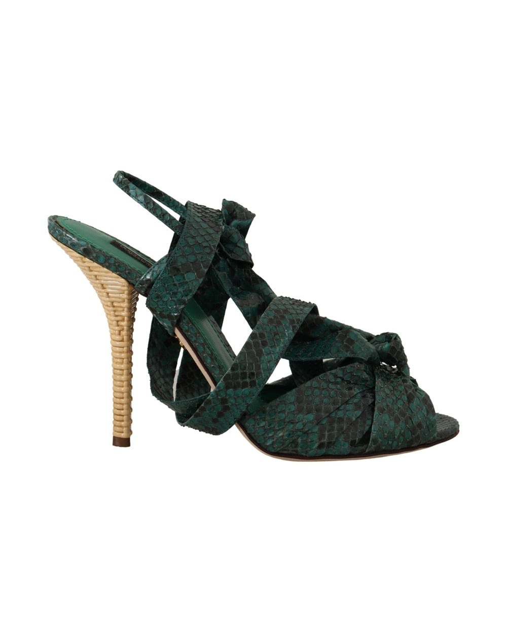 Dolce & Gabbana Green Python Strap Sandals Heels Shoes