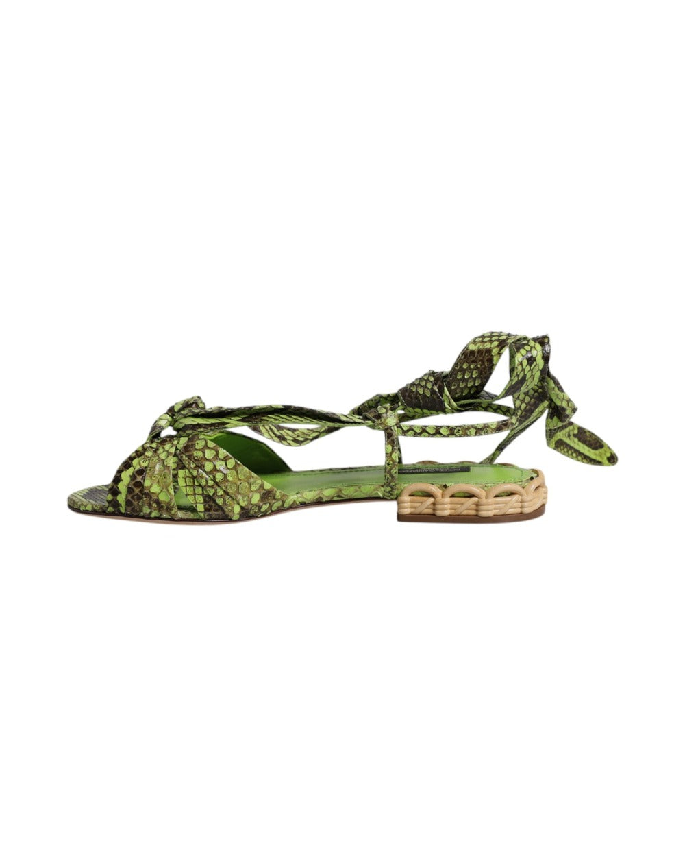 Dolce & Gabbana Green Animal Print Ankle Wrap Sandals Shoes