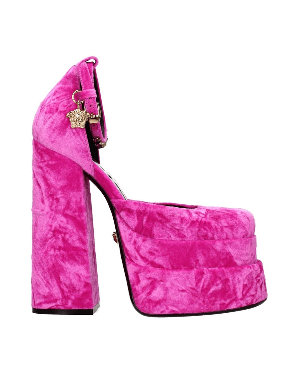 Versace Pink Velvet Platform Sandals