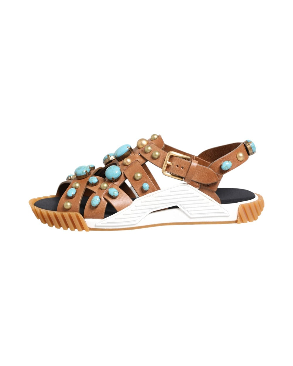 Dolce & Gabbana Brown Leather Studded Slides Sandals Shoes