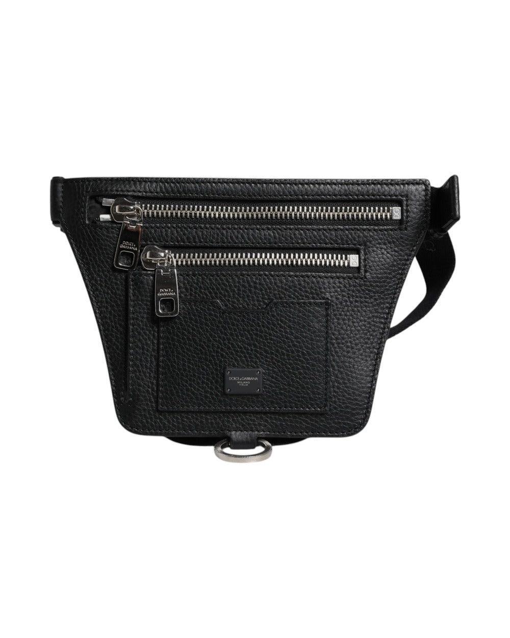 Dolce & Gabbana Black Calfskin Logo Plaque Belt Waist Men Fanny Pack Bag