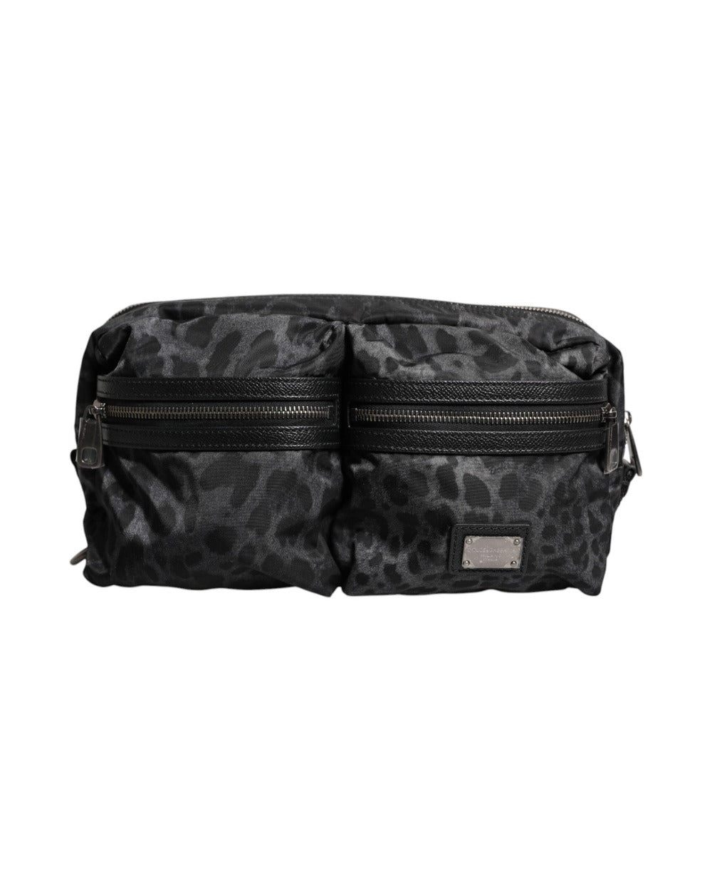 Dolce & Gabbana Black Gray Leopard DG Logo Belt Waist Fanny Pack Bag