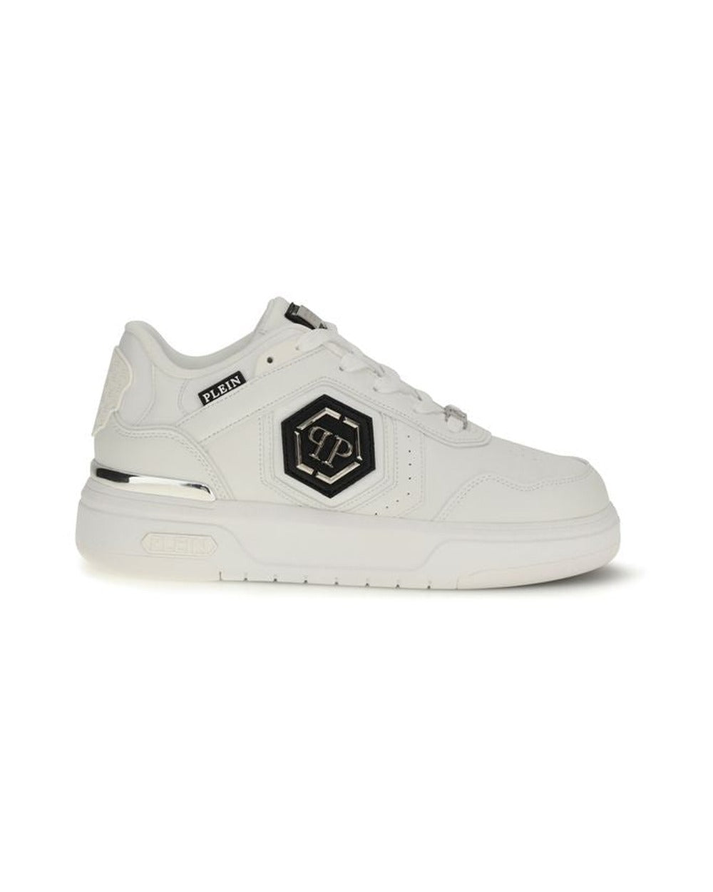 Philipp Plein White Calf Leather Bos Taurus Athletic Sneakers