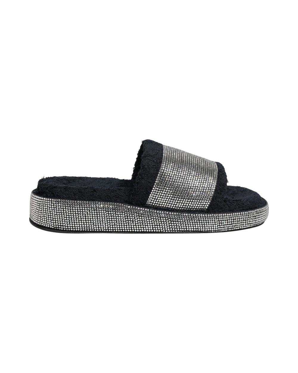 Dolce & Gabbana Black Crystal Embellished Platform Slides Shoes