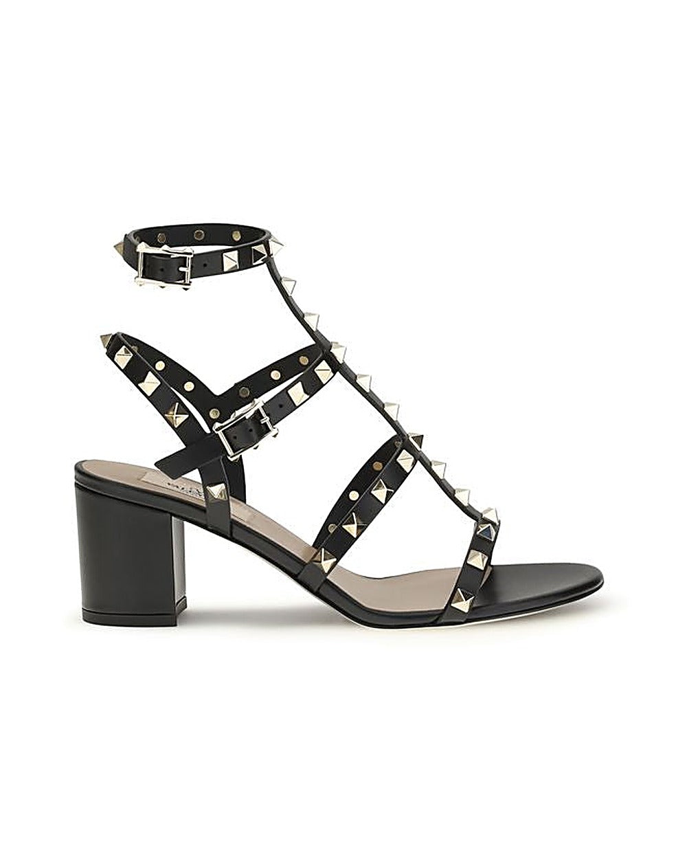 Valentino Garavani Black Calf Leather Bos Taurus Strap-On Sandals
