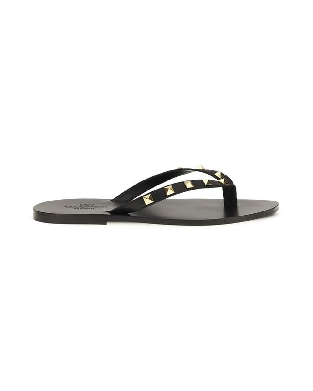 Valentino Garavani Black Calf Leather Bos Taurus Flip-Flop Sandals