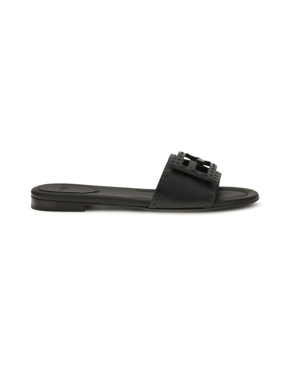 Fendi Black Calf Leather Bos Taurus Flat Sandals