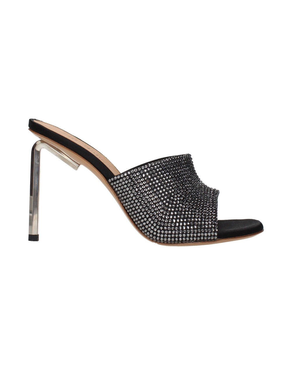 Off-White Black Satin Stiletto Heel Sandals