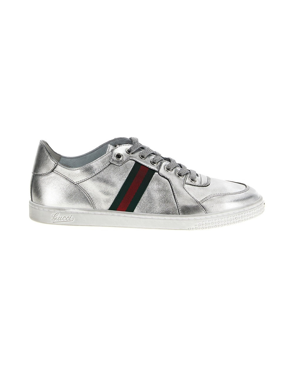 Gucci Silver Lamb Leather Athletic Sneakers