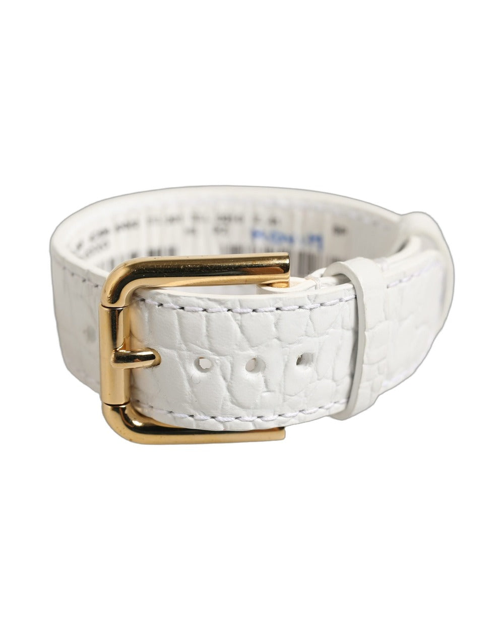 Dolce & Gabbana White Embossed Leather Gold Buckle Belt Strap Bracelet