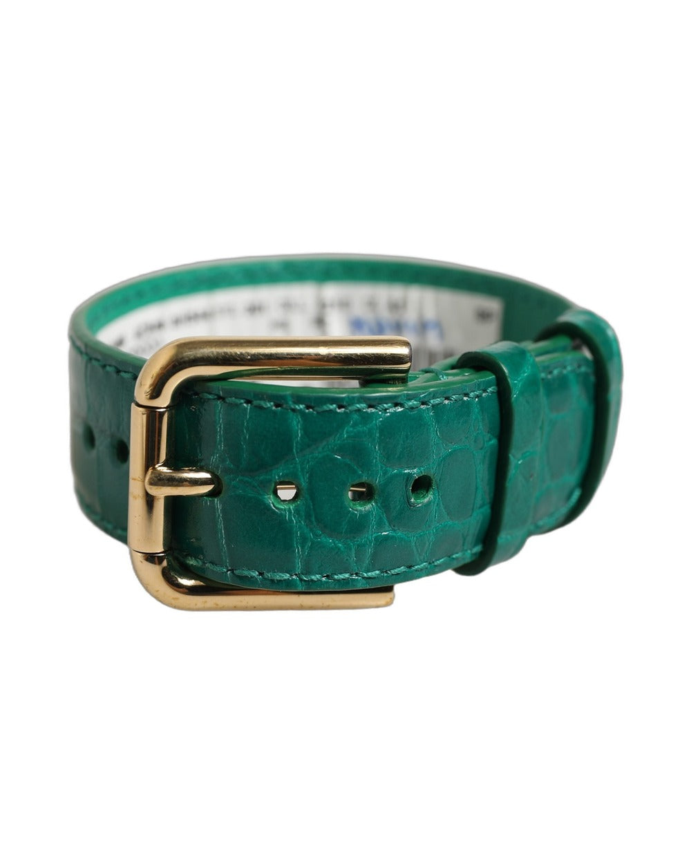 Dolce & Gabbana Green Embossed Leather Gold Buckle Belt Strap Bracelet