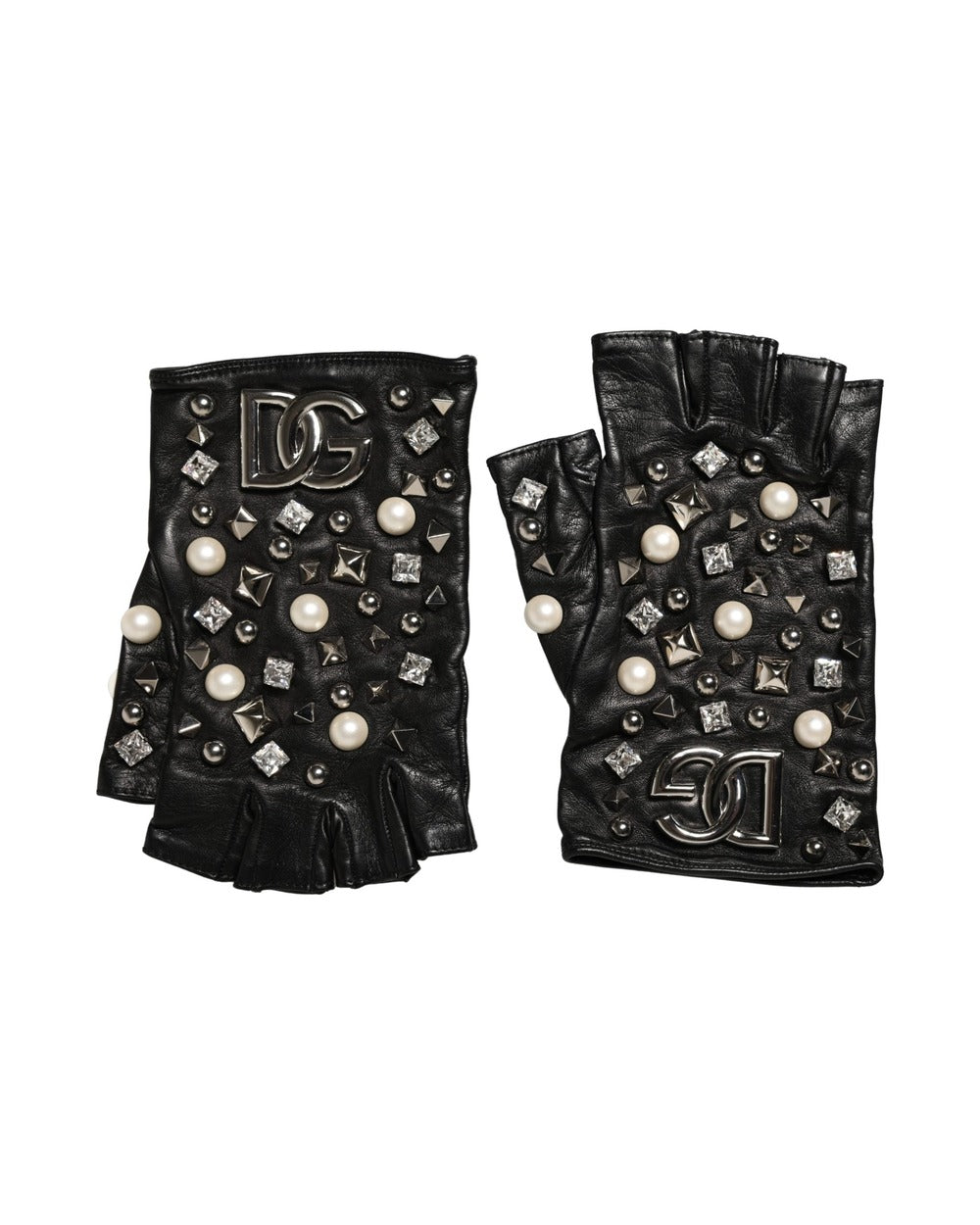 Dolce & Gabbana Black Pearl Embellished Wrist Length Gloves