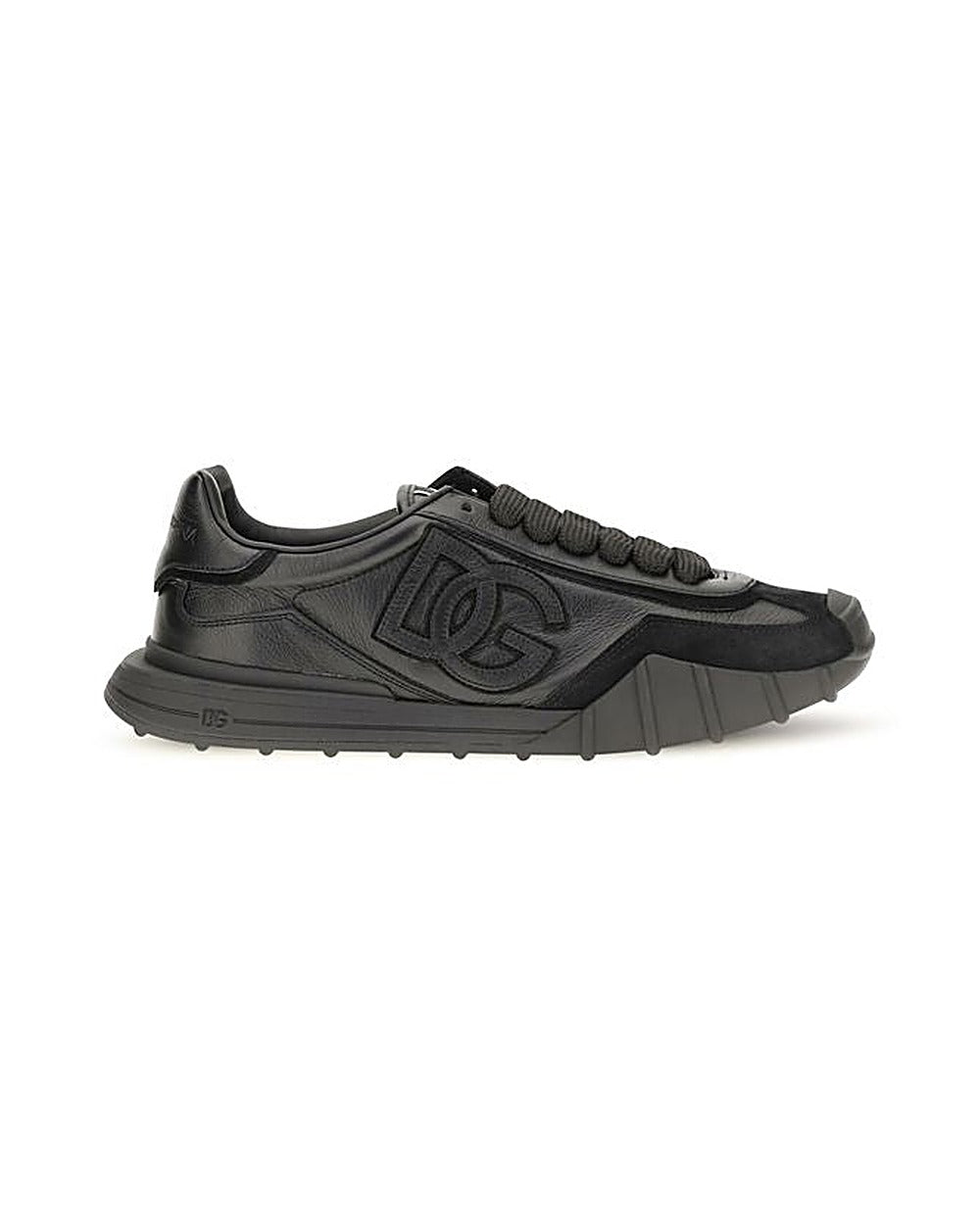 Dolce & Gabbana Black Calf Leather Bos Taurus Athletic Sneakers