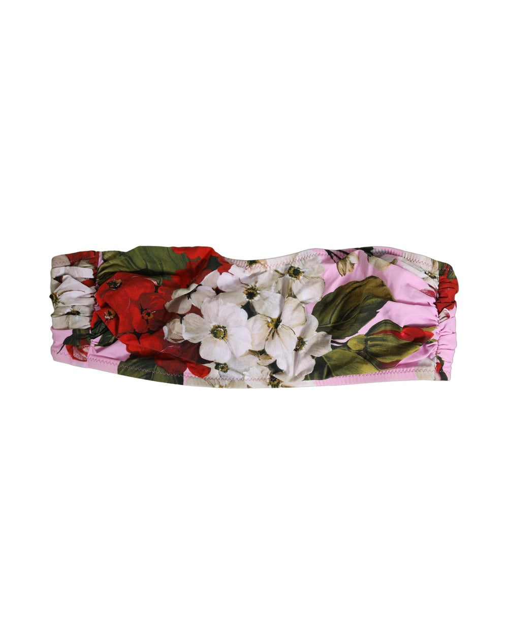 Dolce & Gabbana Pink Floral Print Bandeau Beachwear Bikini Top