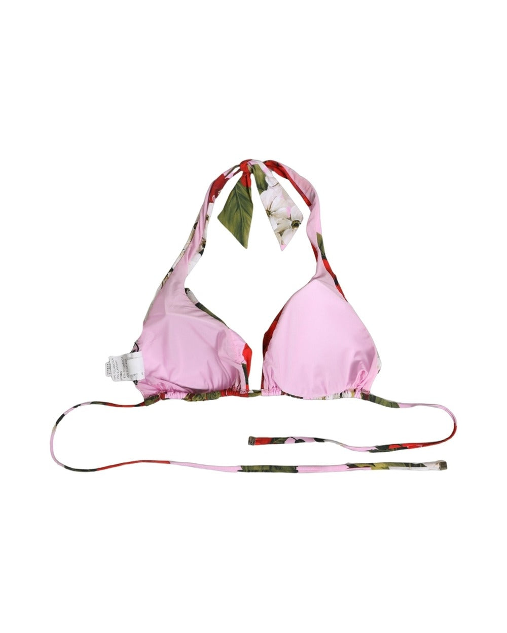 Dolce & Gabbana Pink Floral Print Triangle Beachwear Bikini Top