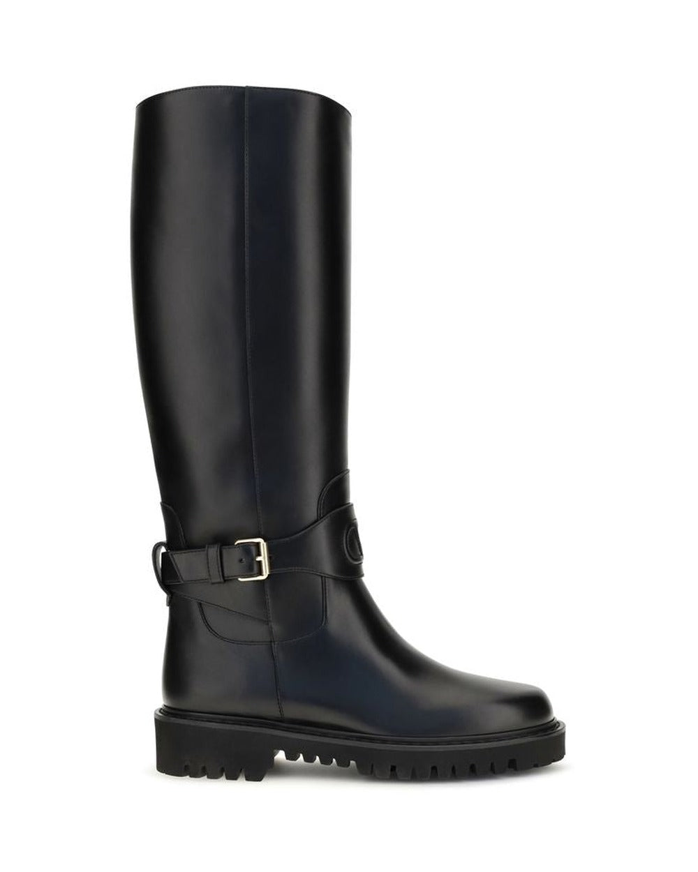 Valentino Garavani Black Calf Leather Bos Taurus Flat Boots