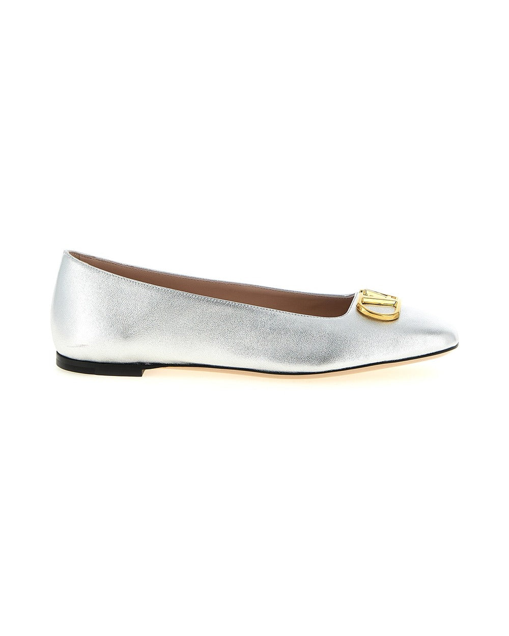 Valentino Garavani Silver Lamb Leather Ballet Flats