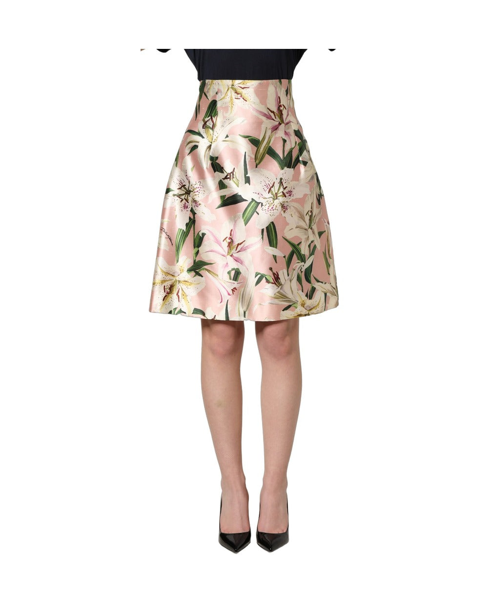Dolce & Gabbana Pink Lilium High Waist Knee Length Skirt