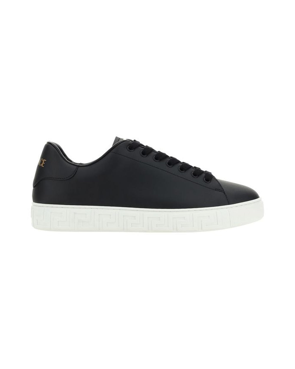 Versace Black Calf Leather Bos Taurus Low Top Sneakers