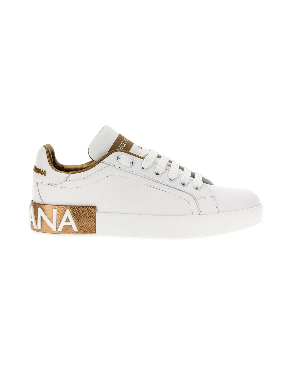 Dolce & Gabbana Gold Calfskin Low Top Sneakers