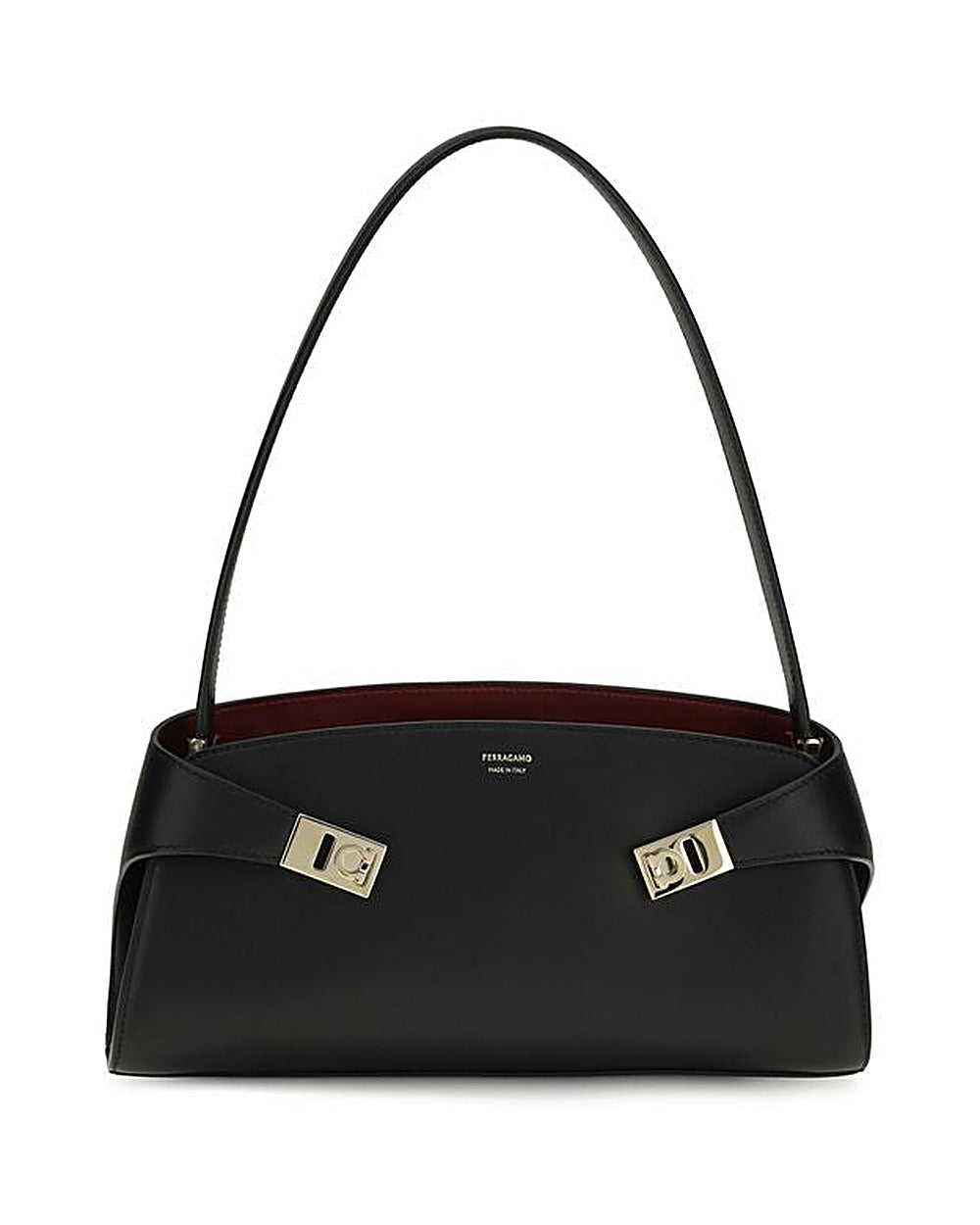Ferragamo Black Calf Leather Bos Taurus Shoulder Bag