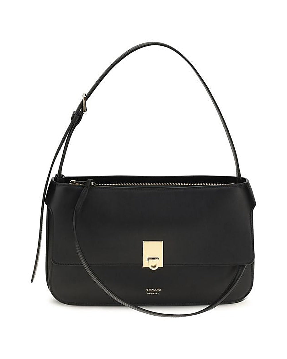 Ferragamo Black Calf Leather Bos Taurus Shoulder Bag