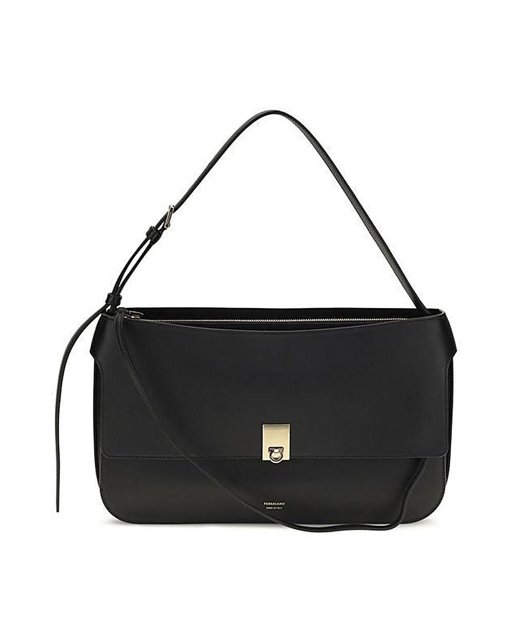 Ferragamo Black Calf Leather Bos Taurus Shoulder Bag