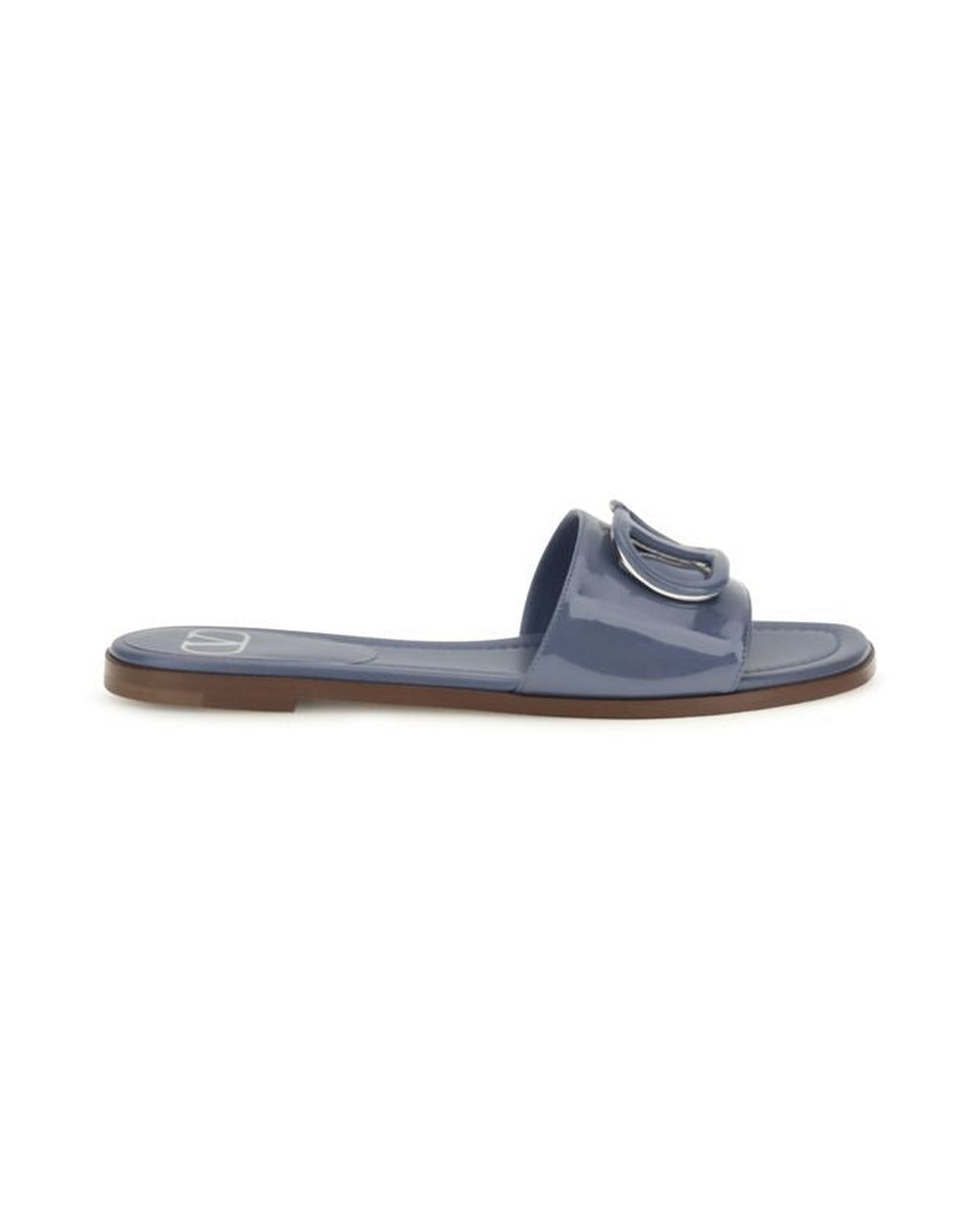 Valentino Garavani Blue Calf Leather Bos Taurus Flat Sandals