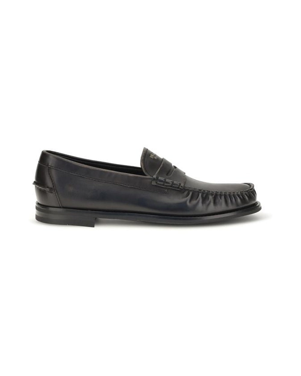 Prada Black Calf Leather Bos Taurus Slip-On Loafers