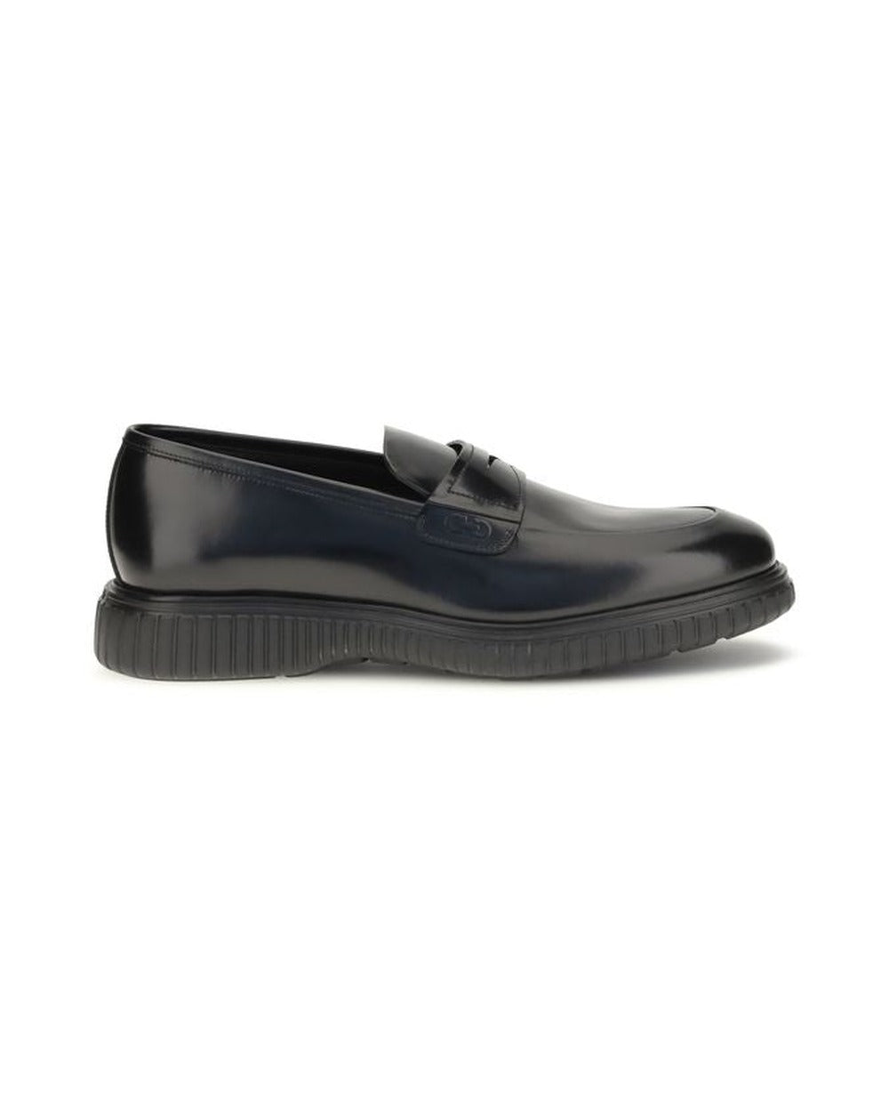 Ferragamo Black Calf Leather Bos Taurus Slip-On Loafers