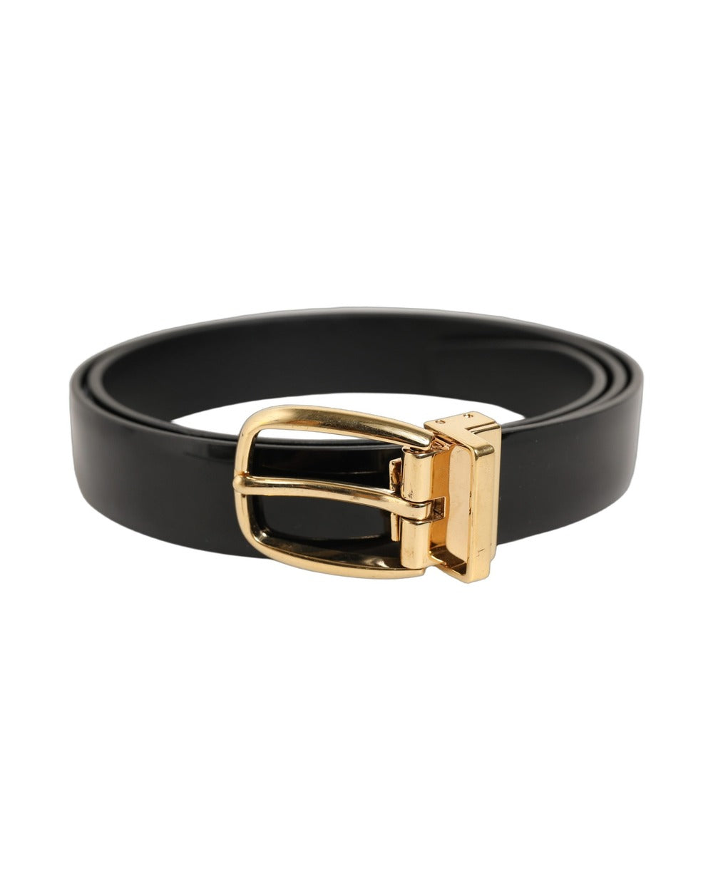 Dolce & Gabbana Black Classic Leather Gold Tone Buckle Belt