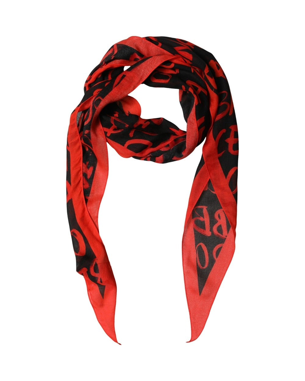 Dolce & Gabbana Men Red Black Graffiti Logo Lace Stole Scarf