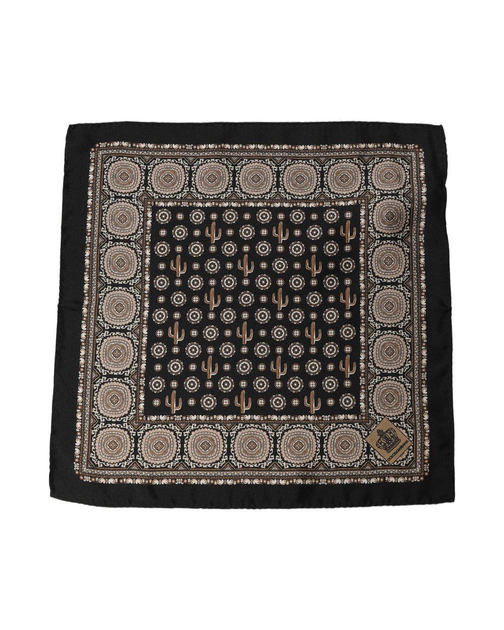 Dolce & Gabbana Black Cactus Silk Pocket Square Foulard Scarf