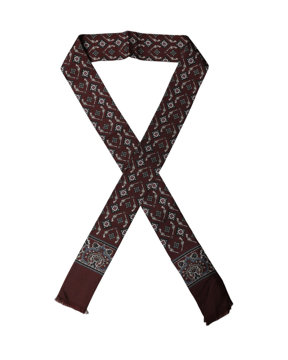 Dolce & Gabbana Burgundy Skinny Twilly Fringed Foulard Scarf