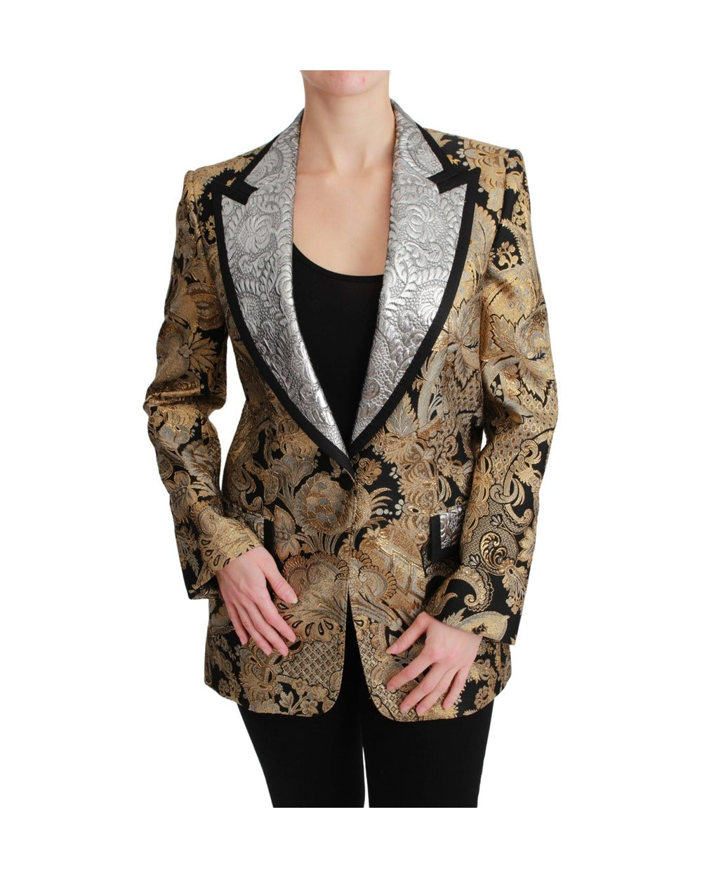 Dolce & Gabbana Black Gold Jacquard Blazer Jacket