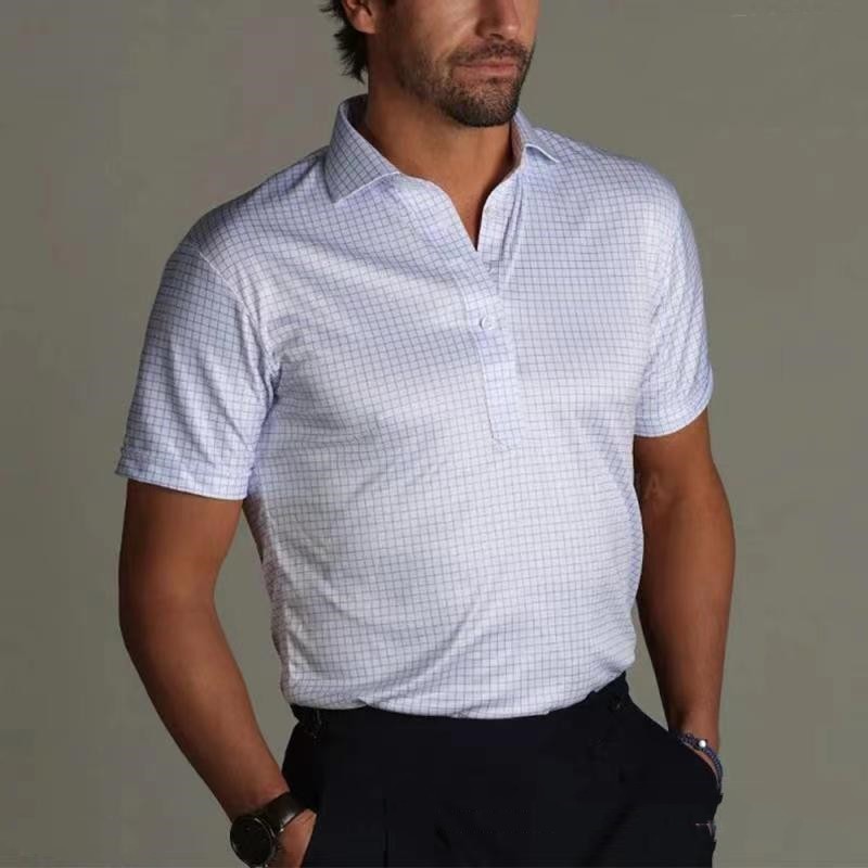 Solid Color Printing Plaid Short Sleeve Half Collar Men Signvm Project