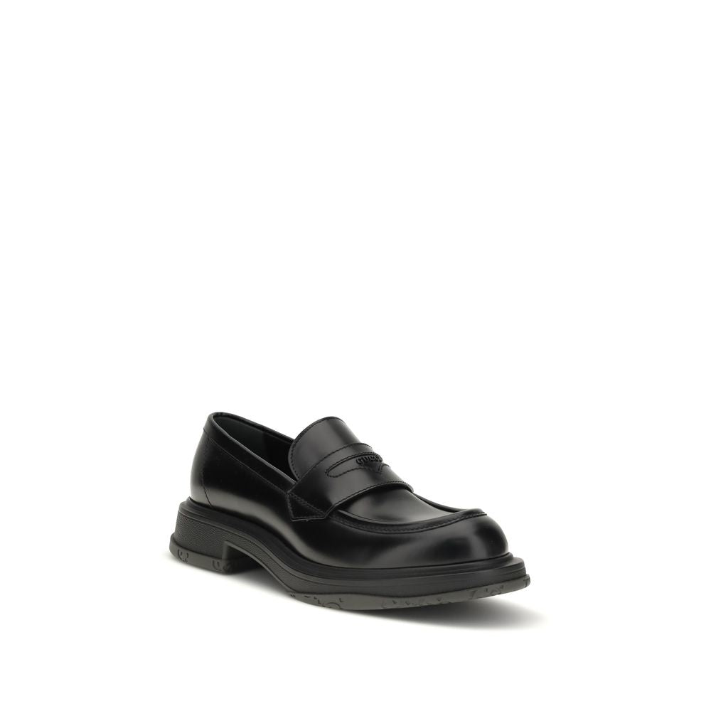 Gucci Black Leather Logo Loafers