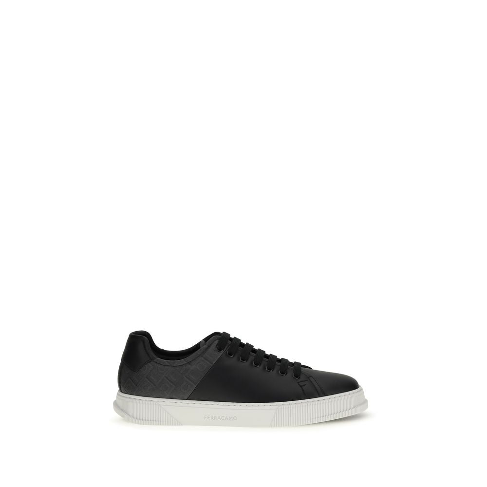 Ferragamo Black Calf Leather Low Top Sneakers