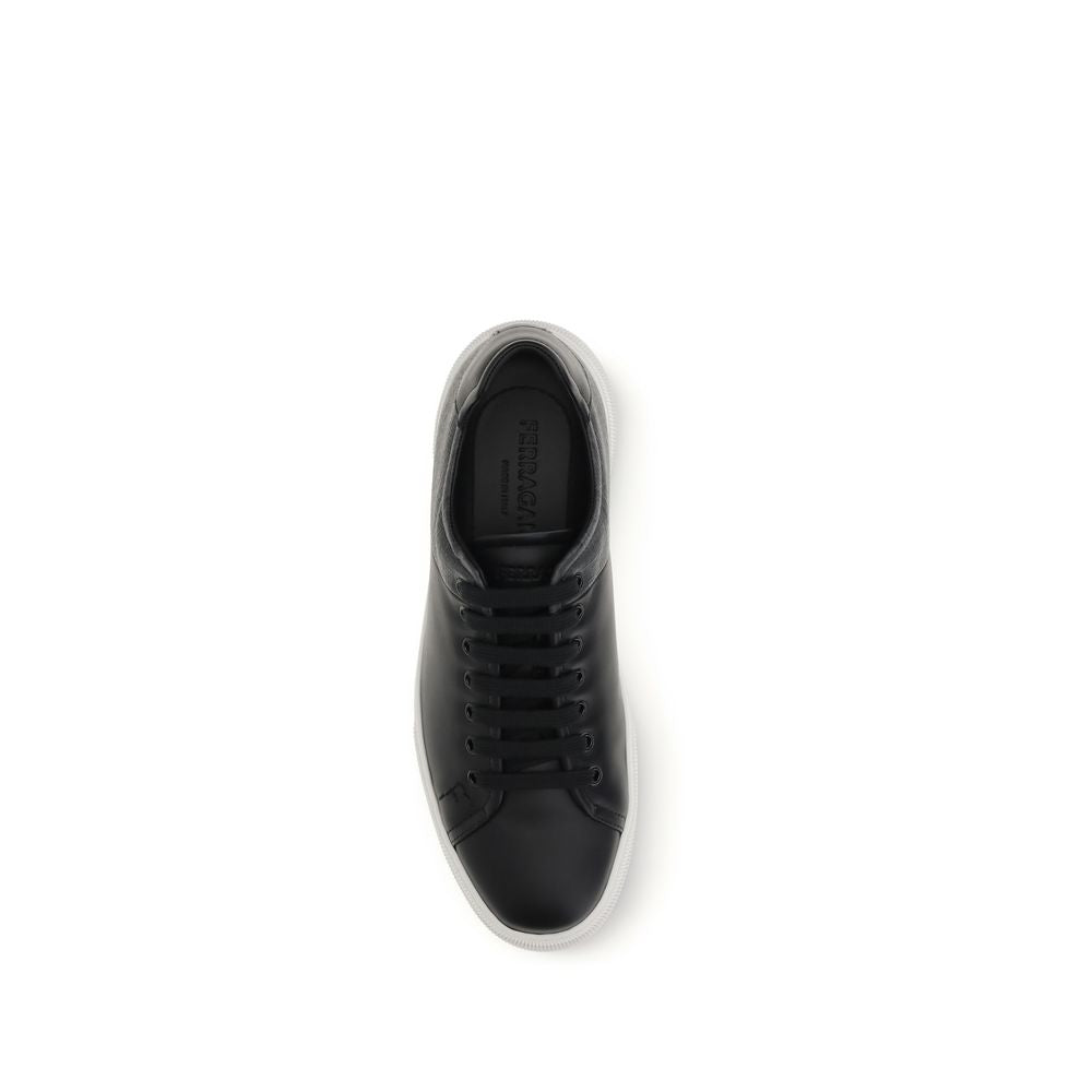 Ferragamo Black Calf Leather Low Top Sneakers